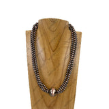 NKY260301-02            19‘’ triple copper Navajo pearl beads strings with large center piece ball Necklace