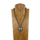 NKY260307-05                21'' roundel silver Navajo pearl beads with circle western pendent Necklace