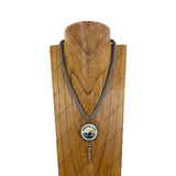 NKY260307-06                21'' roundel silver Navajo pearl beads with circle western pendent Necklace