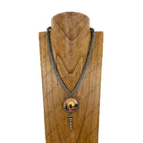 NKY260307-07              21'' roundel silver Navajo pearl beads with circle western pendent Necklace