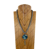 NKY260307-09              21'' roundel silver Navajo pearl beads with circle western pendent Necklace