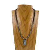 NKY260307-13               18‘’ silver Navajo pearl beads with white checkerboard pendent Necklace