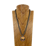 NKY260307-16         23'' Silver Navajo pearl beads with round western picture frame pendent Necklace