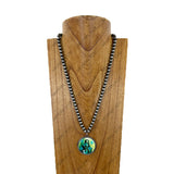 NKY260307-17        23'' Silver Navajo pearl beads with round western picture frame pendent Necklace