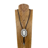 NKY260328-03        Dark brown leather string with large white oval turquoise pendant adjustable Necklace