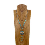 NKY260328-09           31'' Silver metal chain and oval blue turquoise stone with western design pendant Necklace
