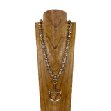 NKY260405-03                   34'' Silver metal ball chain with golden horse bite pendant Necklace