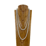 NKY260405-04            56'' 8mm white glass pearl ball beads Necklace