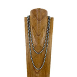 NKY260405-10            56'' 8mm blue glass pearl ball beads Necklace