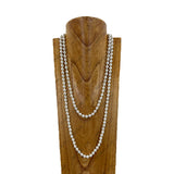 NKY260405-06             56'' 8mm cream glass pearl ball beads Necklace