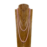 NKY260405-08               56'' 8mm pink glass pearl ball beads Necklace