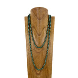 NKY260405-09               56'' 8mm green glass pearl ball beads Necklace
