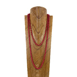 NKY260405-12                56'' 8mm red glass pearl ball beads Necklace
