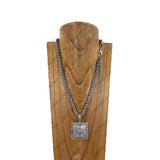 NKY260518-08         22'' Silver-tone metal chain with square pendent Necklace