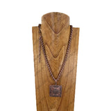 NKY260518-08         22'' Silver-tone metal chain with square pendent Necklace