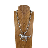 NKY260518-10             22'' silver -tone metal ball chain with horse pendent Necklace