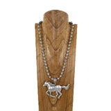 NKY260518-12            34'' silver -tone metal ball chain with horse pendent Necklace