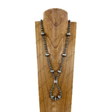 NKY260518-13            32'' Silver-tone Navajo pearl beads Necklace
