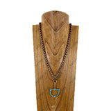 NKY260530-02CP-BLUE          22'' Copper metal chain with blue turquoise stone horse bite pendent Necklace