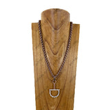 NKY260530-02CP-BLUE          22'' Copper metal chain with blue turquoise stone horse bite pendent Necklace