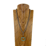 NKY260530-02GD-BLUE           22'' Golden metal chain with blue turquoise stone horse bite pendent Necklace