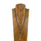 NKY260530-02SL-BLUE             22'' Silver metal chain with blue turquoise stone horse bite pendent Necklace