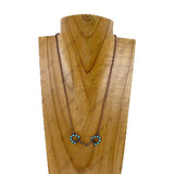 NKY260530-03CP-BLUE           Copper metal chain with blue turquoise stone beads horse bite pendent Necklace