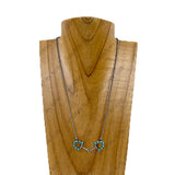 NKY260530-03SL-BLUE              Silver metal chain with blue turquoise stone beads horse bite pendent Necklace