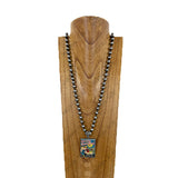 NKY260605-01                37'' Silver Navajo pearl beads chain with western picture frame Necklace