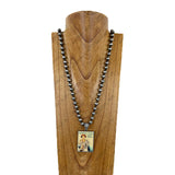NKY260605-02               37'' Silver Navajo pearl beads chain with western picture frame Necklace