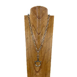 NKY260605-03            34'' Silver metal chain with western horse bite pendent Necklace