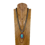 NKY260605-10                             24'' Silver Navajo pearl roundel beads with blue and brown oval turquoise stone Pendent Necklace