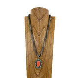 NKY260605-10                             24'' Silver Navajo pearl roundel beads with blue and brown oval turquoise stone Pendent Necklace