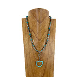 NKY260629-01            21 inches silver Navajo pearl and blue roundel turquoise stone beads with horse bite pendent Necklace