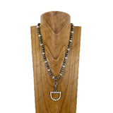 NKY260629-02             21 inches silver Navajo pearl and white roundel turquoise stone beads with horse bite pendent Necklace