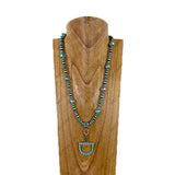 NKY260629-03           24 inches silver Navajo pearl and blue roundel turquoise stone beads with horse bite pendent Necklace