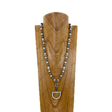 NKY260629-04                 24 inches silver Navajo pearl and white roundel turquoise stone beads with horse bite pendent Necklace