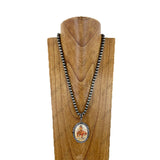 NKY260629-05           22'' silver Navajo pearl beads with western oval pendent Necklace