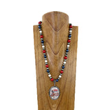 NKY260629-07               21'' Flag color stone and silver Navajo pearl beads with western pendent Necklace