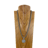 NKY260629-09             22'' silver metal chain with coin shape pendent Necklace