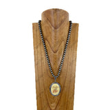 NKY260629-12          22'' silver Navajo pearl beads with western oval pendent Necklace