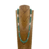 NKY260710-02                40'' Silver Navajo pearl with flat green turquoise stone beads Necklace