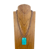 NKZ030524-01                         22 inches Silver Navajo pearl beads with large blue rectangle turquoise stone pendent Necklace