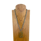 NKZ030524-03                        22 inches Silver Navajo pearl beads with large brown rectangle jasper stone pendent Necklace