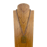 NKZ030524-03                        22 inches Silver Navajo pearl beads with large brown rectangle jasper stone pendent Necklace