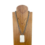 NKZ030524-05                          22 inches Silver Navajo pearl beads with large white rectangle turquoise stone pendent Necklace