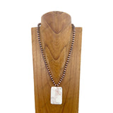 NKZ030524-05                          22 inches Silver Navajo pearl beads with large white rectangle turquoise stone pendent Necklace