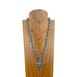 NKZ030524-09                       22 Inches silver Navajo pearl and blue turquoise stone beads with silver metal cross Necklace