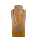 NKZ030524-09                       22 Inches silver Navajo pearl and blue turquoise stone beads with silver metal cross Necklace