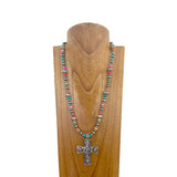 NKZ030524-09                       22 Inches silver Navajo pearl and blue turquoise stone beads with silver metal cross Necklace